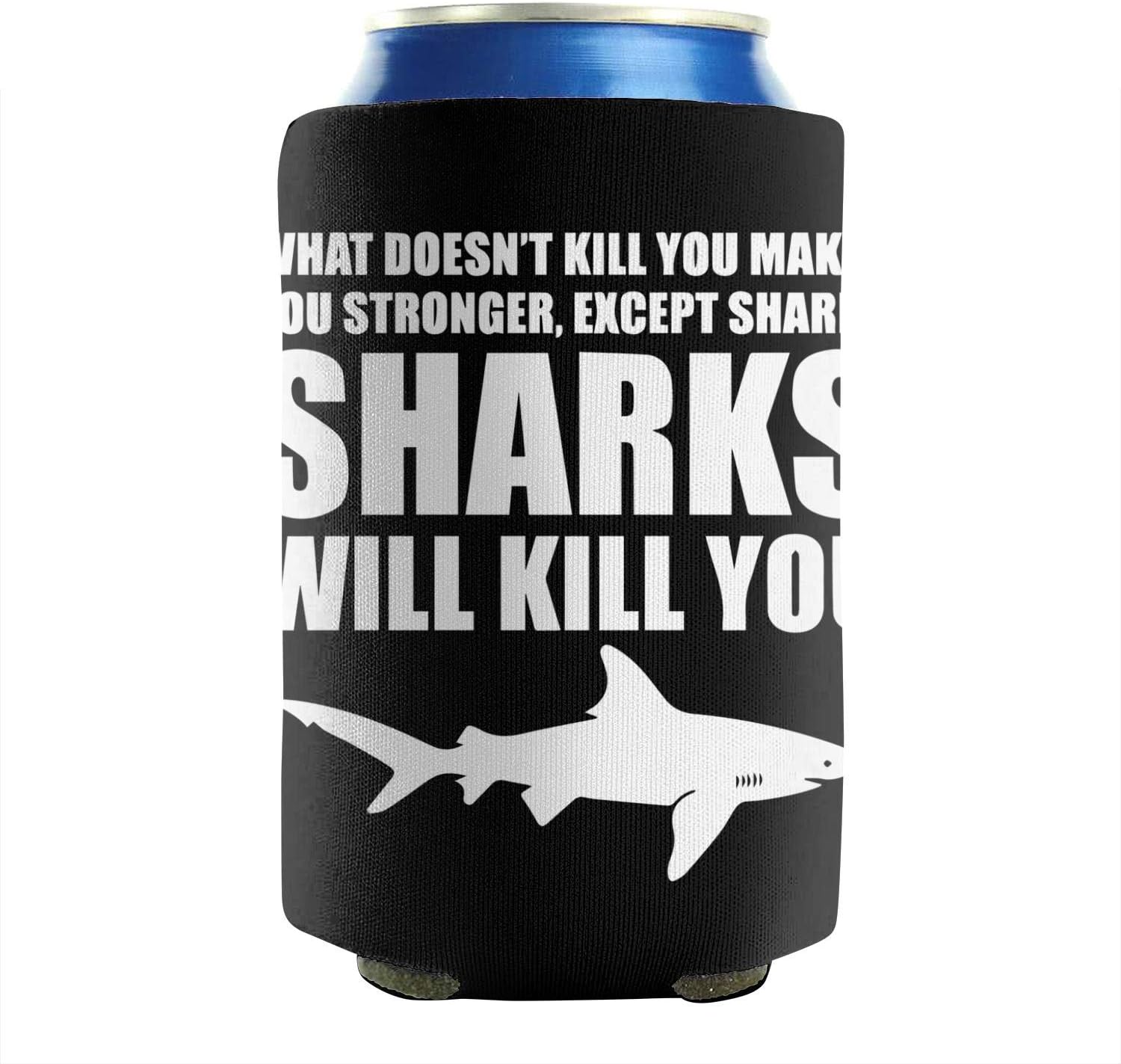Sharks Will Kill You 12-16 OZ Bottles Neoprene Insulated Beer Can Sleeves Non-Slip Glass Can Coolers Sleeves Keeps Drinks Cold Tailgating Pack Of 2 Plain