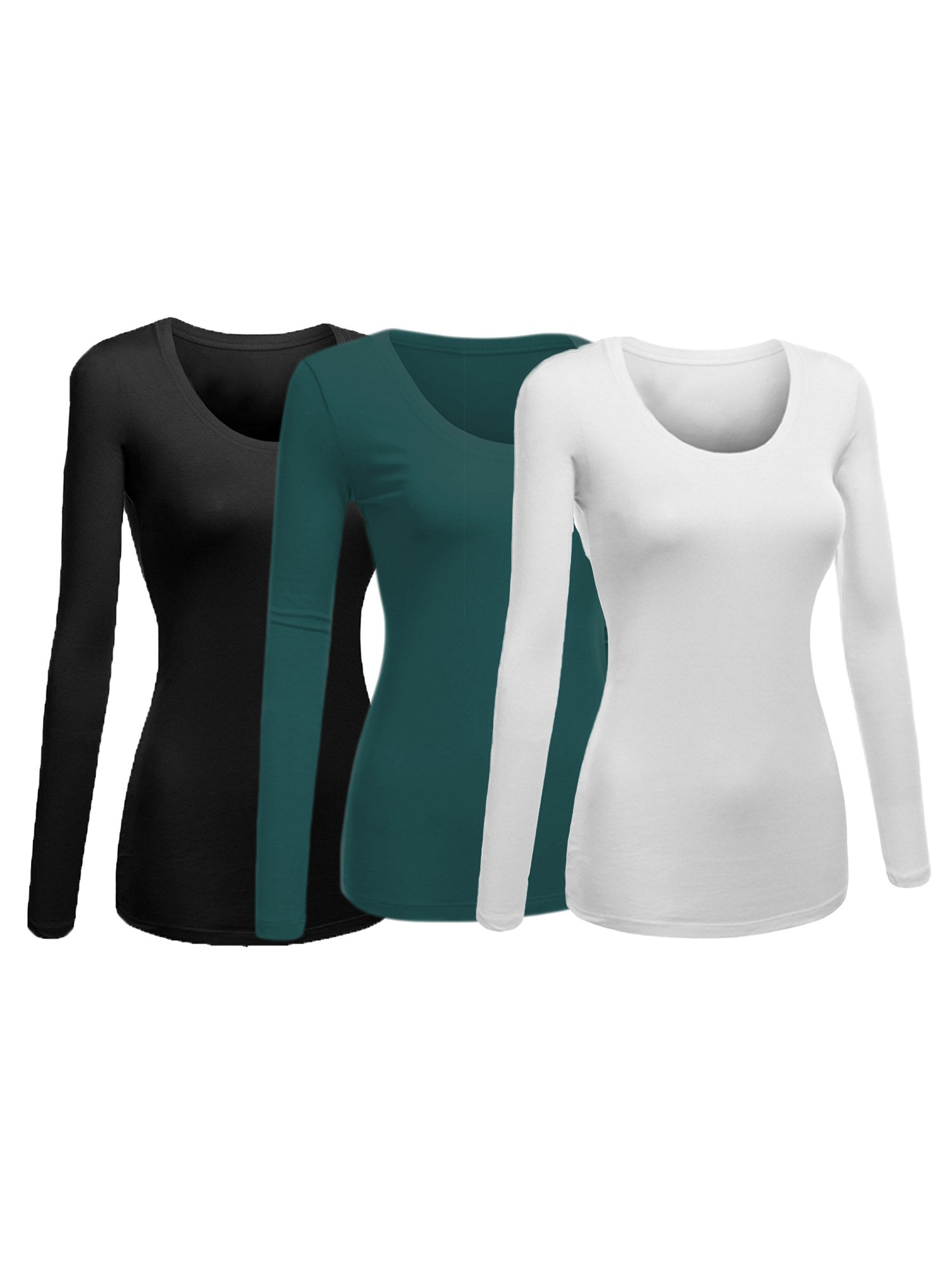 Women's Junior and Plus Size Basic Scoop Neck Tshirt Long Sleeve Tee