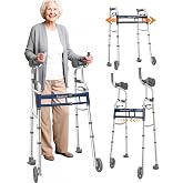 Folding Narrow Upright Walkers for Seniors - with Removable Armrests, Adjustable Width Lightweight Narrow Walker for Elderly and Bariatric, 450lb Heavy Duty Platform Walker for Small Spaces