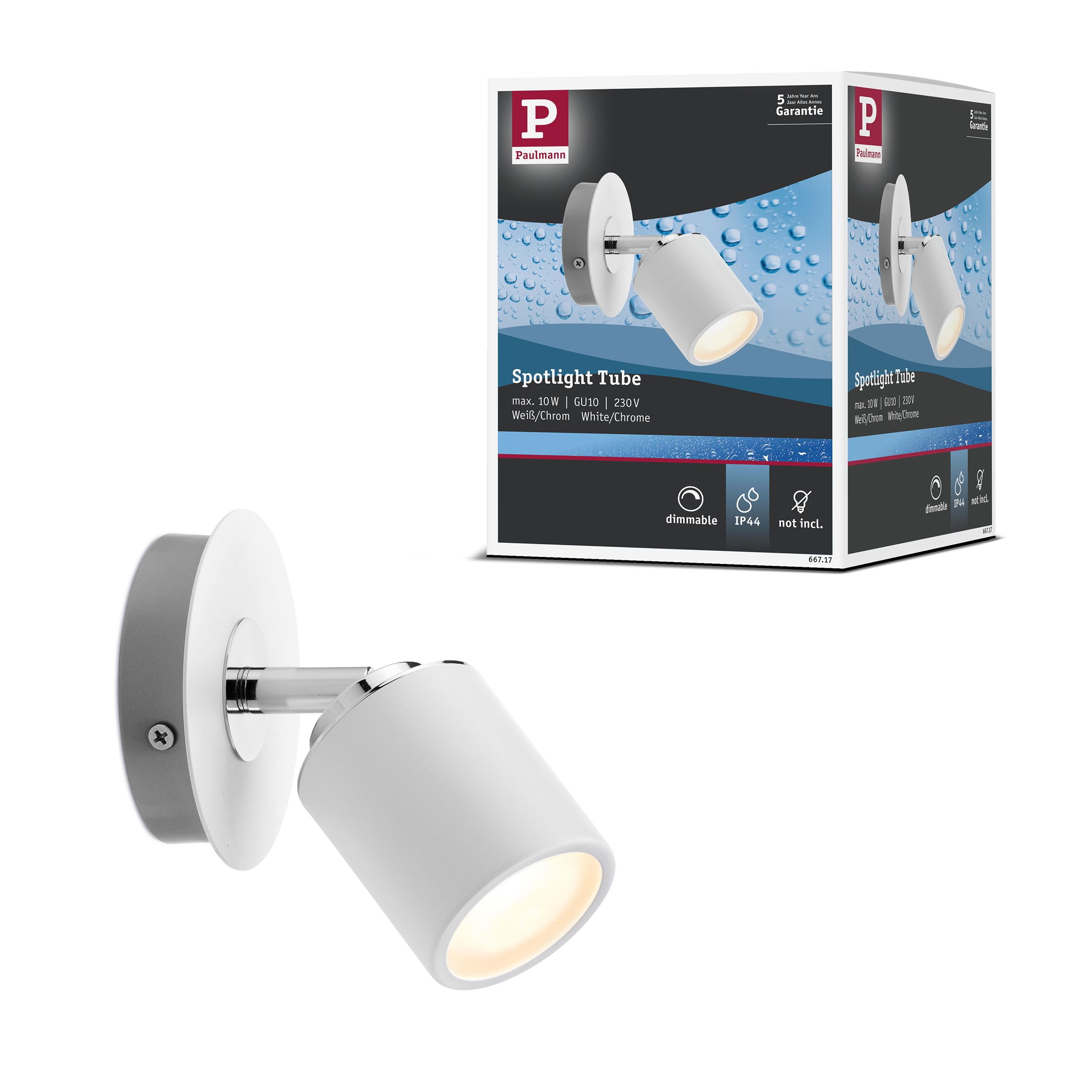 Paulmann Spotlight Tube IP44 max 1x10W GU10 Weiß/Chrom 230V Metall