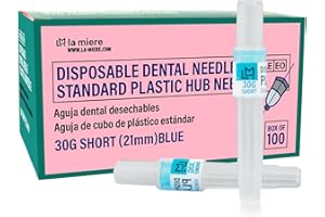 LA MIERE 100P Disposable Premium Dental Plastic Hub Needles in Perforated Box 30G Short, 21mm Length