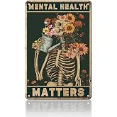 PEACHGARDEN Vintage Skull Metal Sign Funny Wall Decor Mental Health Matters Poster Tin Sign for Cafe Bar Pub Home Beer Decoration 8x12inch