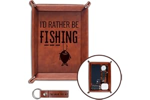 INNObeta Fishing Gifts for Men Valet Tray for Fishing Lovers, Desktop Storage Organizer, PU Leather Bedside Tray, Key Coin Holder, Fishmen Gifts for Men on Birthday, Christmas - I'd Rather be Fishing