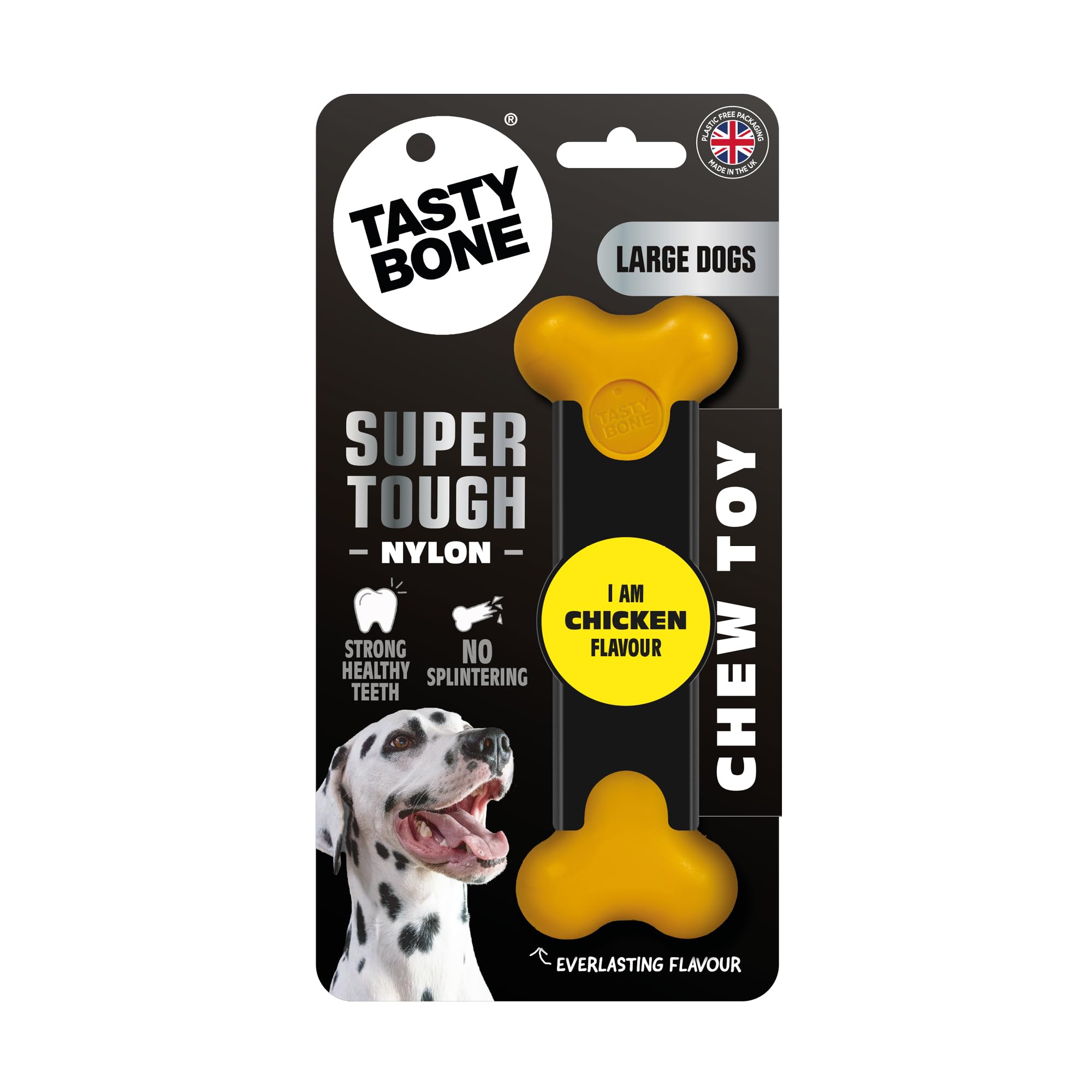 TastyBone Nylon Dog Chew Toy for Large Dogs (Chicken) - Indestructible for Aggressive Chewers, Everlasting Flavour, Strong Healthy Teeth, Made in the UK