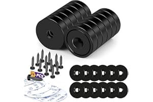 TRYMAG 12 Pack Rare Earth Magnets, 40LB Strong Neodymium Cup Magnets with Holes for Hanging and Wall Mounting, Steel Capsule Cabinet