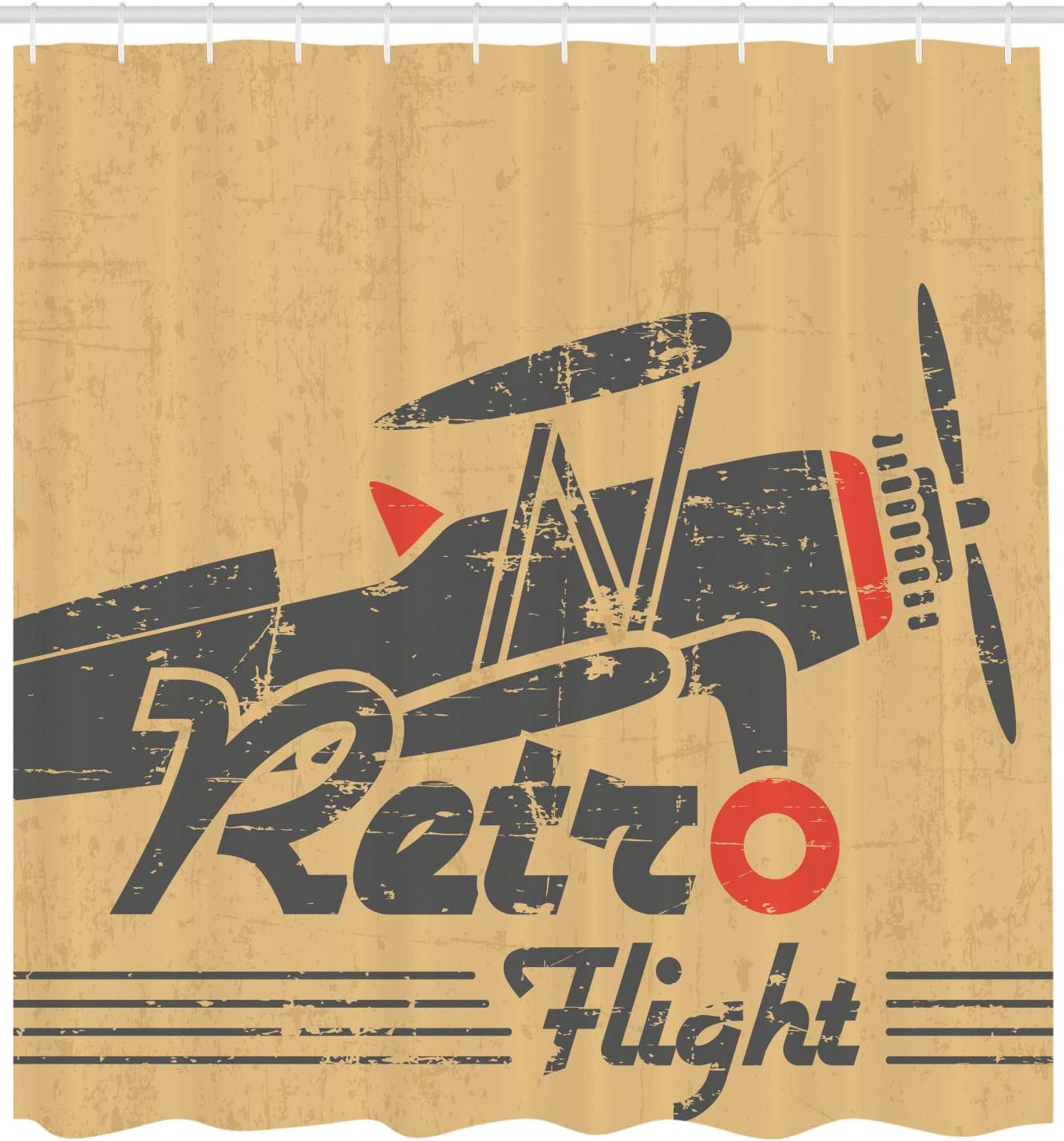 Amazon Com Ambesonne Vintage Airplane Shower Curtain Retro Flight Emblem With Old Plane Stripes Grunge Style Fabric Bathroom Decor Set With Hooks 105 Inches Extra Wide Sand Brown Grey Vermilion Home Kitchen