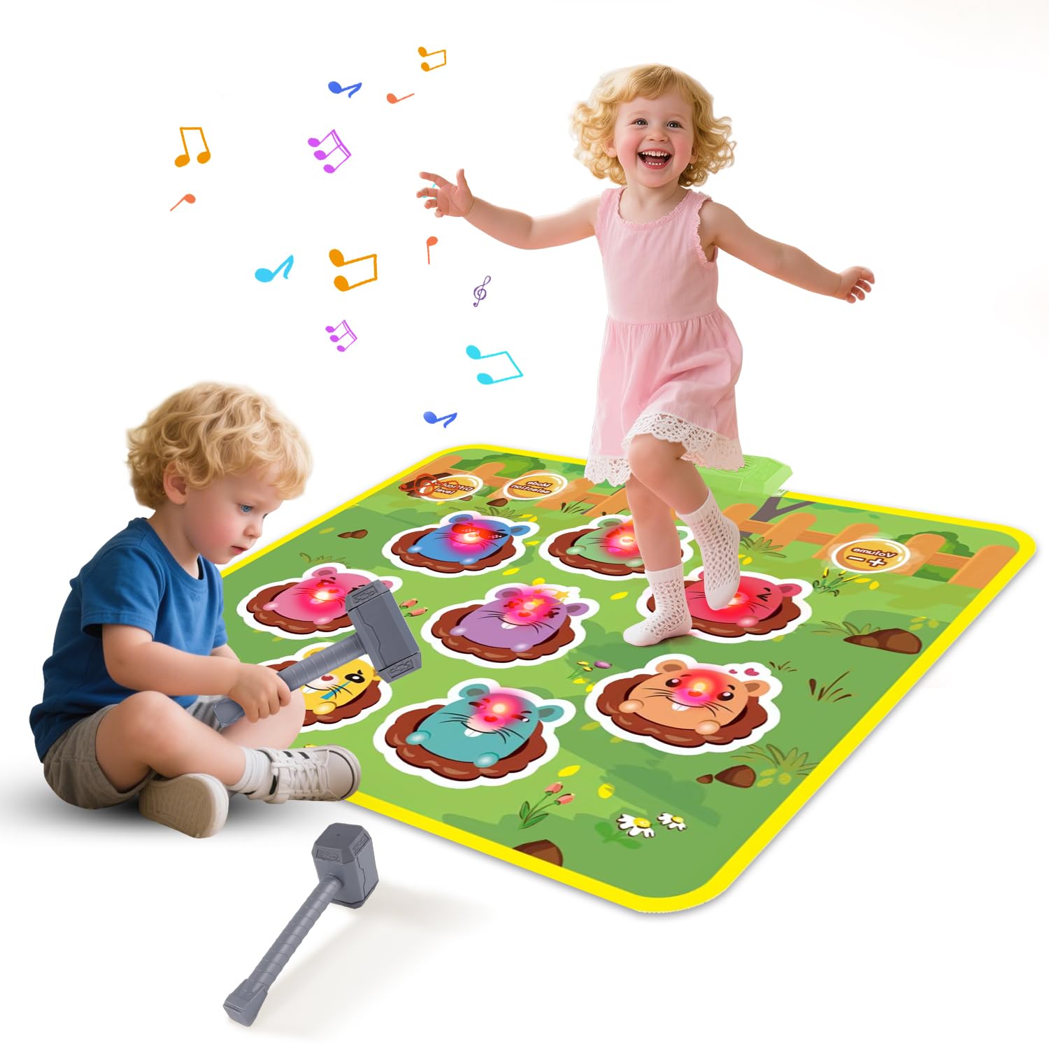 Shayson Whack a Mole Game, Interactive Constructive Smack Moles Game Playmat with Sound for 2 3 4 5 6 Years Old Kids, Boys Girls Interactive Toys with 2 Hammers, Educational Game for Toddlers (Green)