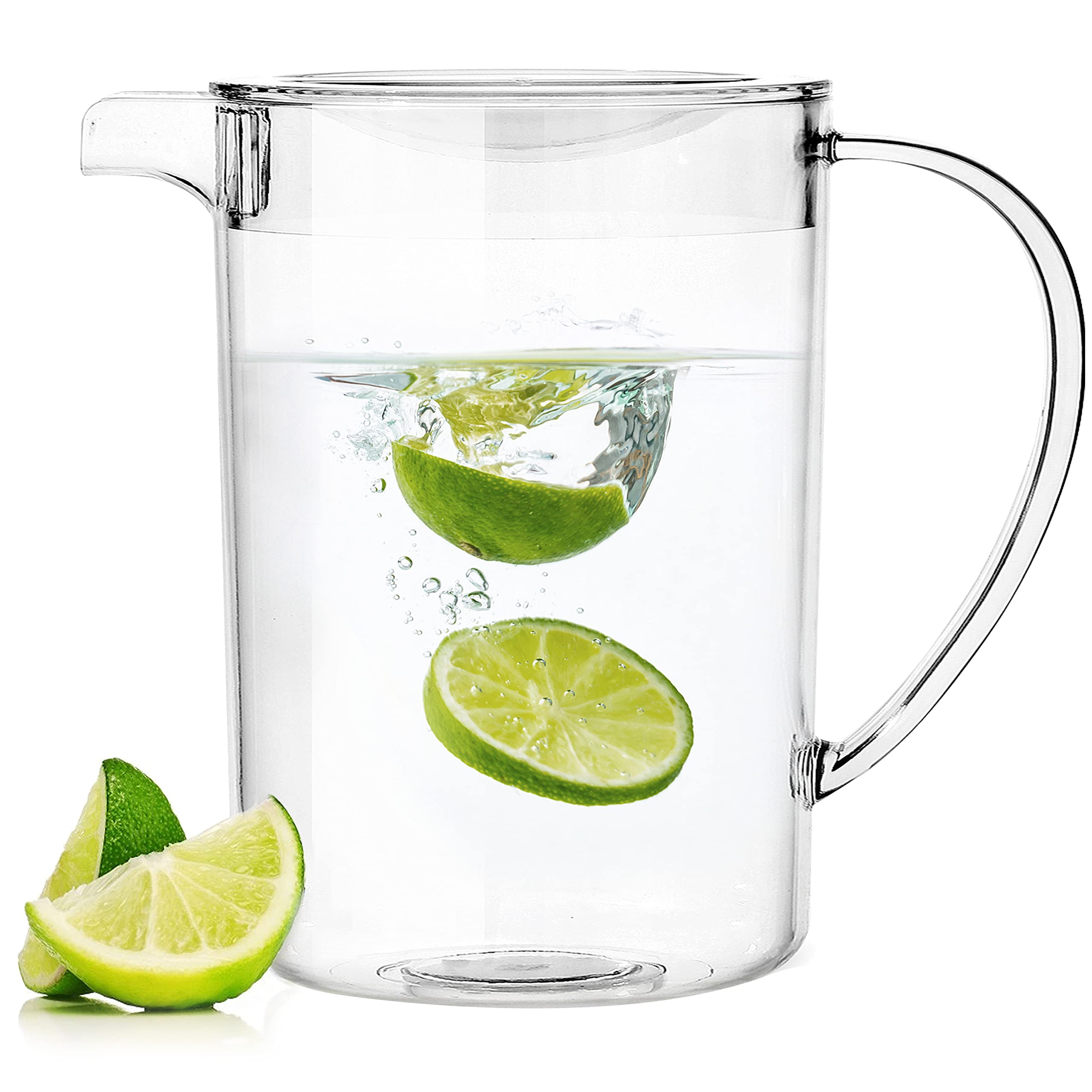 Youngever 2L Re-usable Plastic Pitcher Jug with Lid, 2L Clear Plastic Pitcher with Lid, Water Carafe