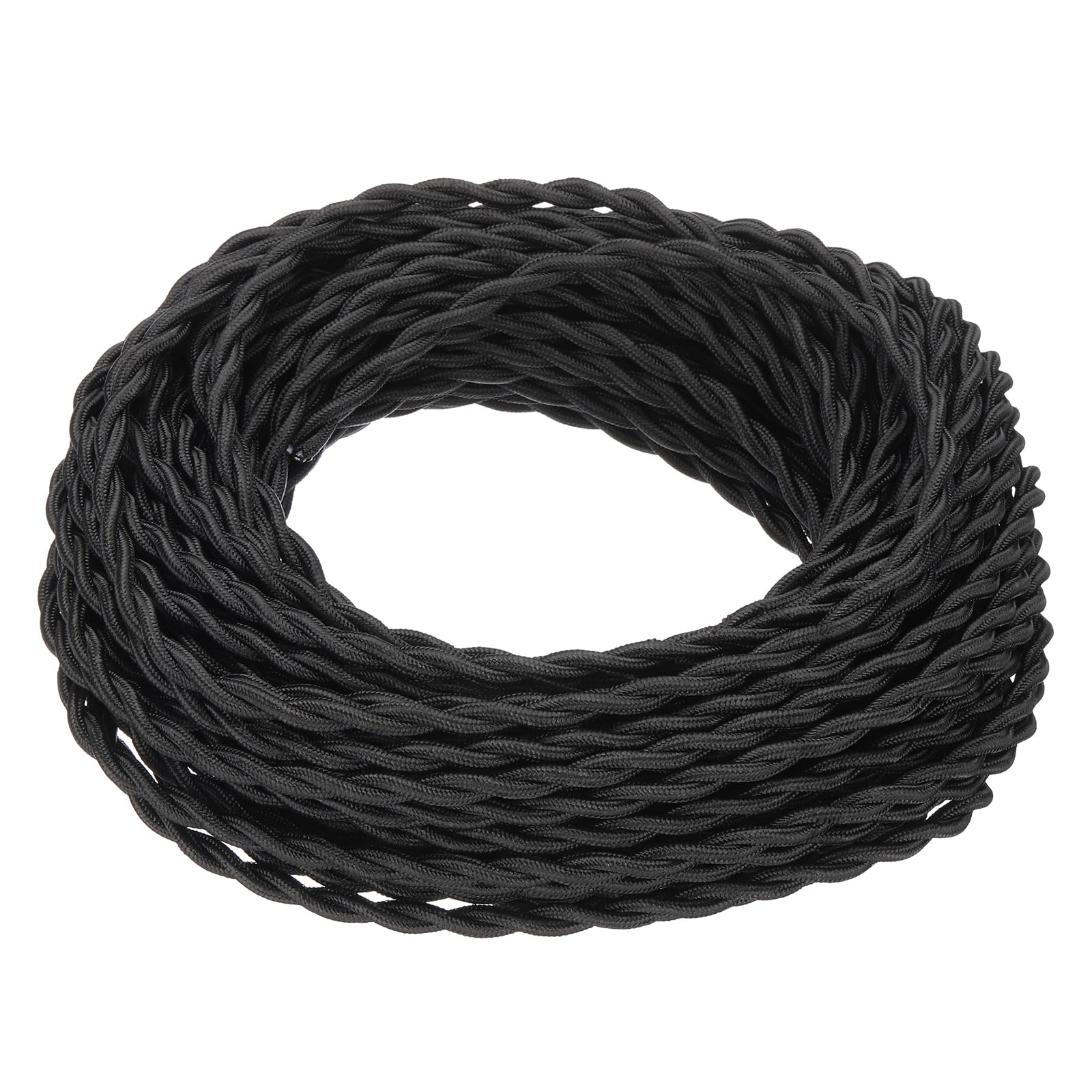 PATIKIL 65 ft Twisted Cloth Covered Wire, UL Listed 18AWG 2-Conductor Vintage Cloth Covered Lamp Cord Replacement Cord for Pendant Light Bulb Industrial DIY Project, Black