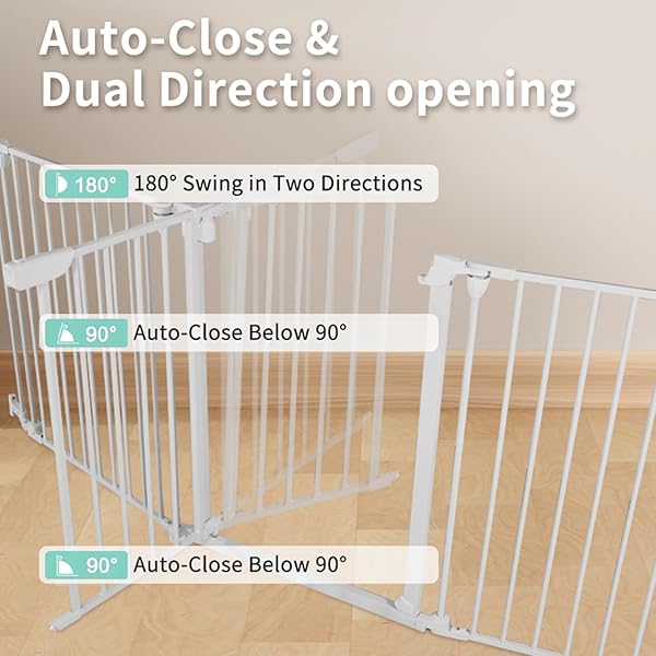 SHYUJAJIE EXTRA WIDE BABY GATE, 30″ TALL 189″ WIDE CONFIGURABLE BABY GATE FIREPLACE SAFETY FENCE, METAL PET SAFETY PLAYPEN FOR TODDLER/PET/DOG CHRISTMAS TREE FENCE (WHTIE, 8-PANEL)