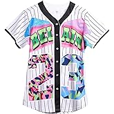 Amzdest 90s Clothing for Women,Unisex Hip Hop Outfit for Party,Bel Air Baseball Jersey,Short Sleeve Button Down Shirt