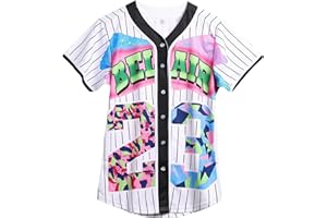 Amzdest 90s Clothing for Women,Unisex Hip Hop Outfit for Party,Bel Air Baseball Jersey,Short Sleeve Button Down Shirt