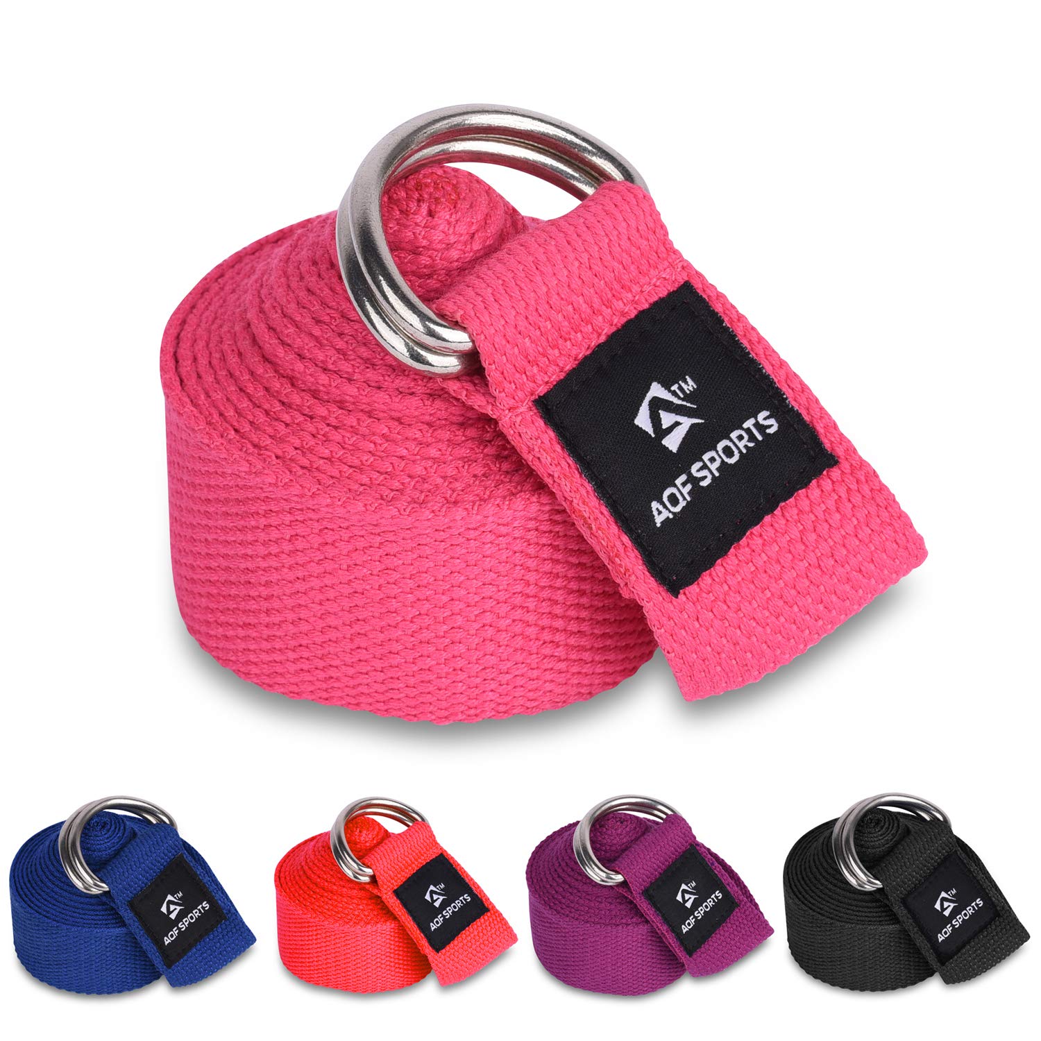 AQF Yoga Strap 1.8M, 2.4M, 3M Soft Cotton Leg Stretcher with D-Ring Buckle Adjustable Fitness Belt for Leg Stretching & Body Stretch Band (Pink, 1.8M)