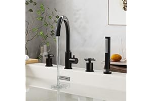 NBYTLT Brass Roman Tub Faucets with Hand Shower, Bathtub Faucet, 2 Cross Handles 4-Hole Bathtub Faucet, Deck Mount Bathroom F