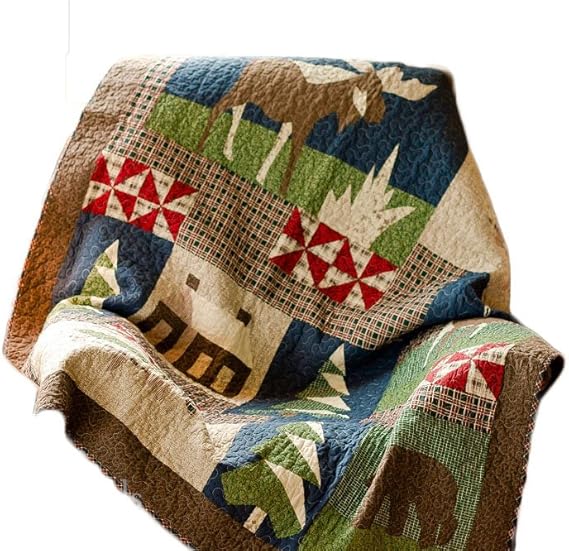 Mountain Cabin Throw Blanket Quilts Rustic Lodge Style