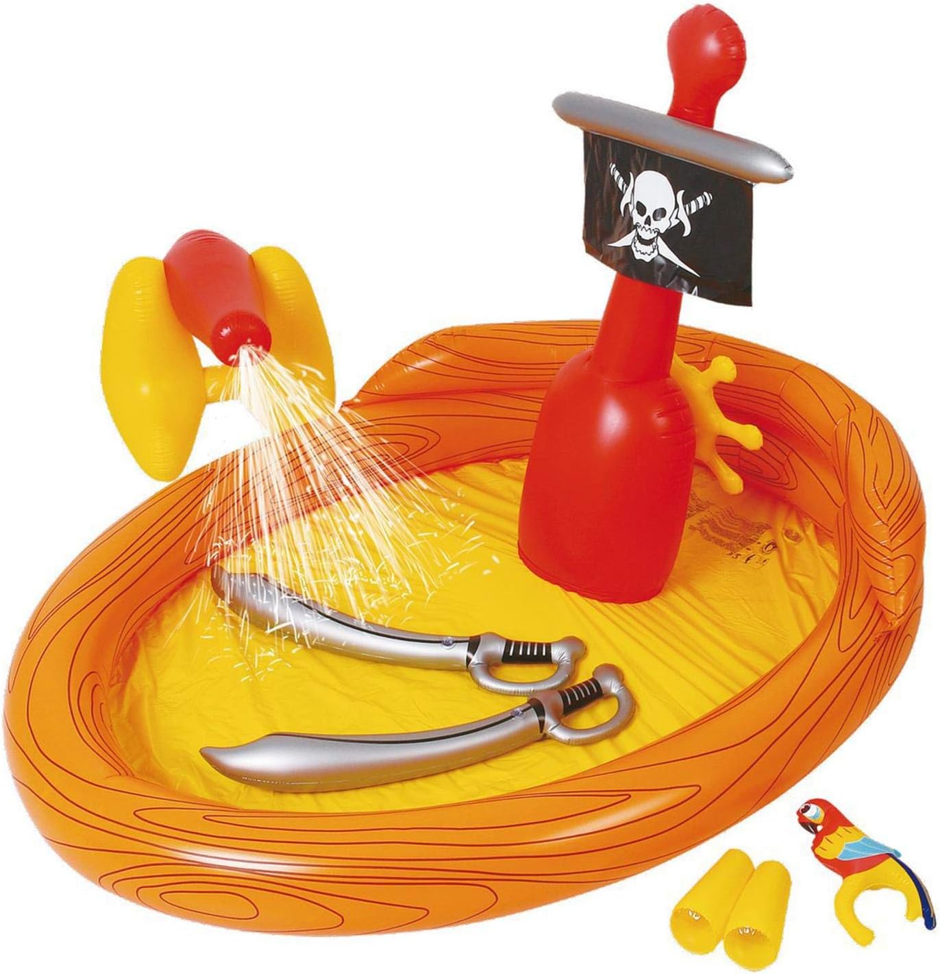 ASABInflatable Pirate Ship Boat Pool & Play Centre Outdoor Summer Activities Ages 2-6 Water Cannon Swords Parrot Paddling Blow Up Inflatables Ships