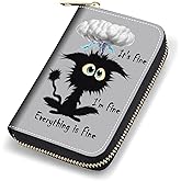 stmedazm Credit Card Holder Wallets for Women, RFID Blocking Small Leather Card Case Wallet with Zipper Accordion Wallets, Funny Cat - It's Fine I'm Fine Everything is Fine