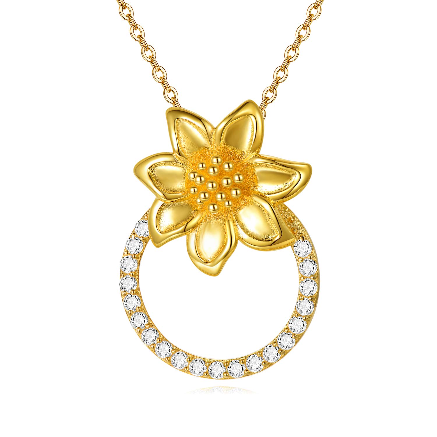 PEIMKO Lucky Elephant Necklace 925 Sterling Silver Cute Animal Pendant With Sunflower Necklaces Jewellery Gifts for Women Girls (Big Sunflower Big Sunshine)