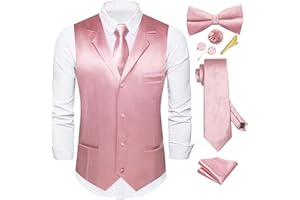 Dubulle Mens Satin Vest and Tie Solid Suit Waistcoat and Pre-tied Bowtie Set for Men Lapel Pin Wedding Party