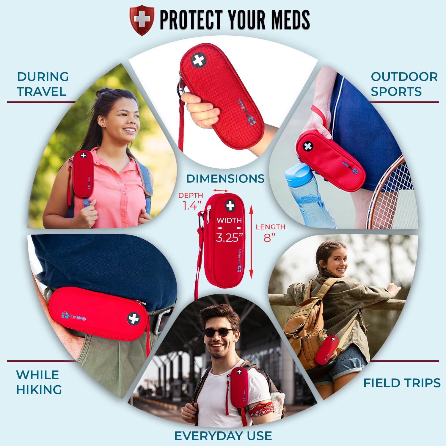 PracMedic Bags EpiPen Carry Case- Insulated Compact Epi Pens Carrying Case holds 2 Epipens or Auvi-Q, Inhaler, Antihistamine Meds for Immediate Access to Allergy Medications During Emergencies (Red)