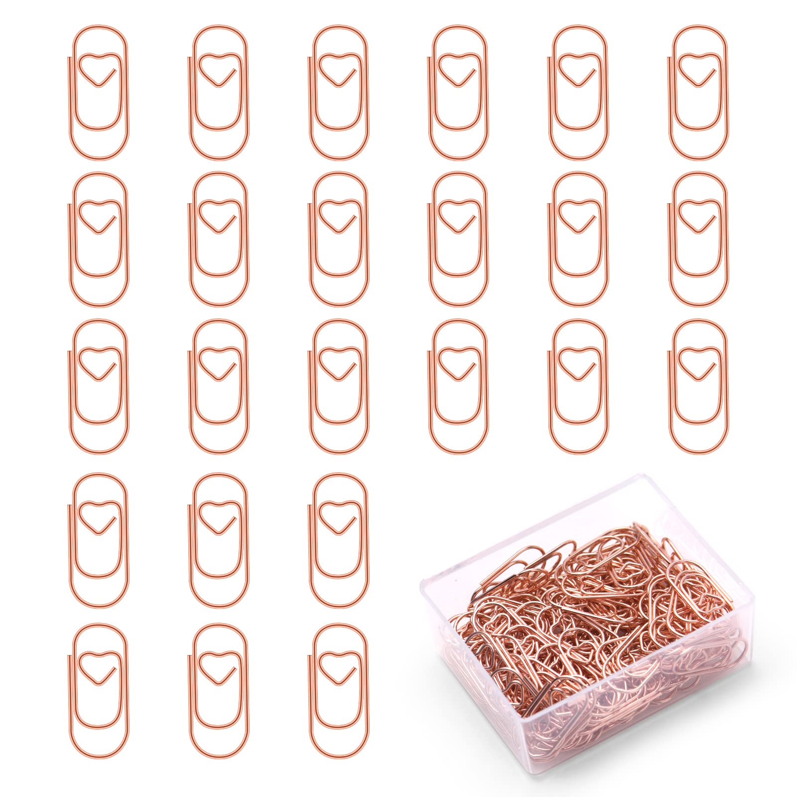 Vicloon Small Paper Clips, 130Pcs Heart Shaped Paperclips Metal Paper Clips Bookmark Clips Small Bookmark for School Office Document Organizing Rose Gold