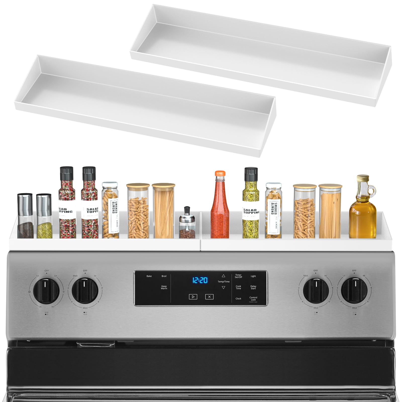 Photo 1 of (FAIR) Mordx 30" Magnetic Stove Top Shelf Spice Rack,2 Pack 15" kitchen Seasoning Organizers Storage Gadgets Spice Rack Over The Stove Shelf Metal, Only For Flat Top Stove(white)