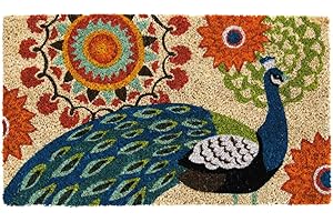 EVERGREEN FLAG Evergreen Proud Peacocks Natural Coconut Fiber Coir Floor Mat, 28 x 16 inches