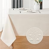 Veblandy Rectangle Tablecloth 60x120 inch Linen Textured Waterproof Table Cloth Stain and Wrinkle Resistant Washable, Decorative Fabric Table Cover for Outdoor and Indoor Use, Ivory