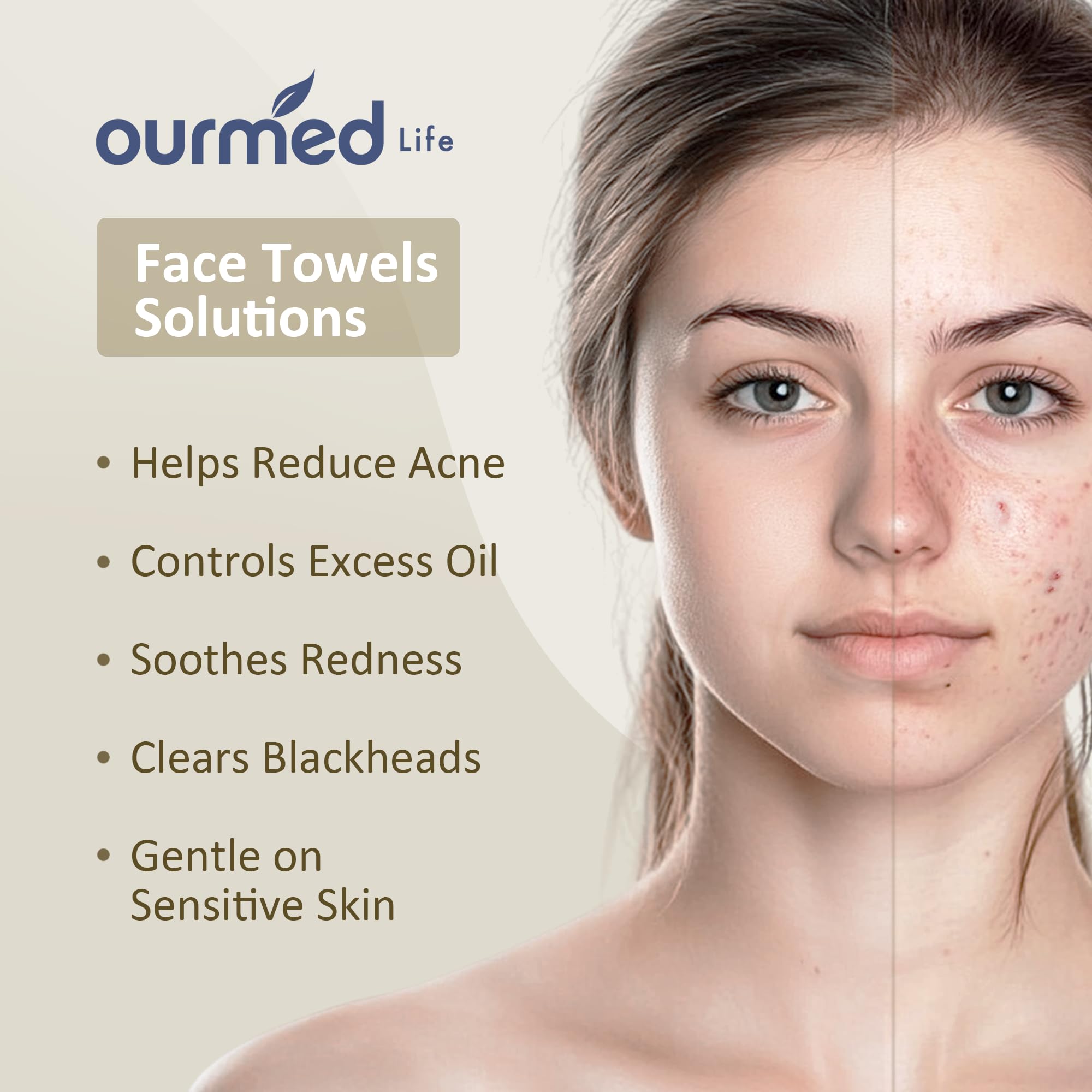 Ourmed Life Face Towels, Disposable Biodegradable Facial Towels for Sensitive Skin, Lint- free Face Wipes for Washing Face, Skincare and Makeup Remover, Dry Wipes, 10