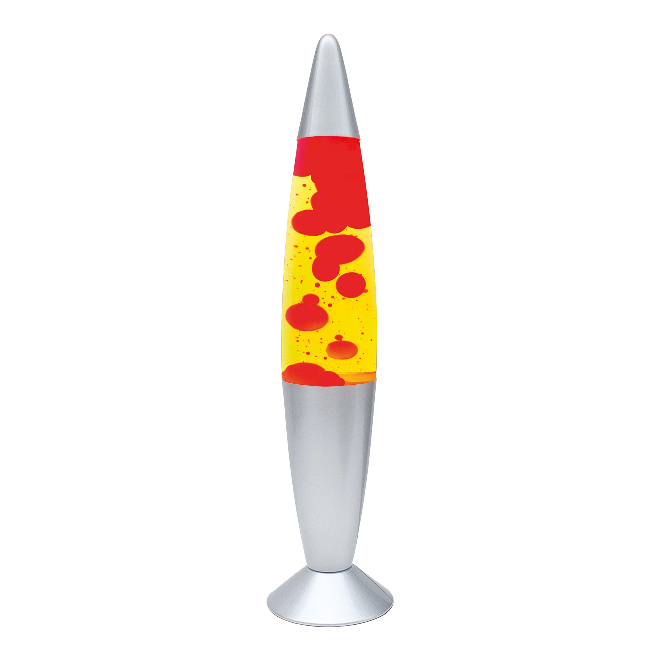 Global Gizmos 48850 16" Red & Yellow Lava Lamp / Silver Base / Retro Nostalgia / Relaxing Mood Light / Decorative Illumination