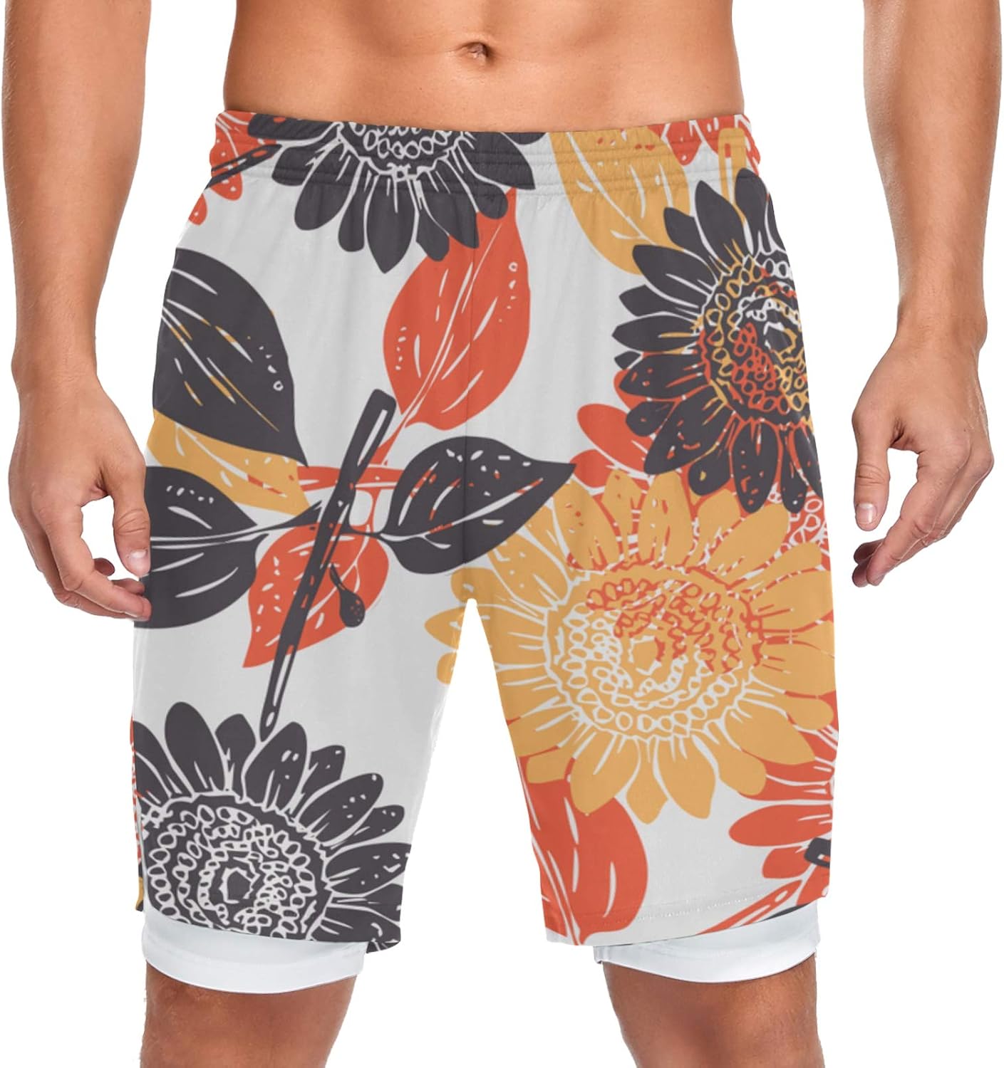 JIUCHUAN Running Shorts Bright Graphical Handdrawn