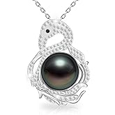 Atopearl Gifts for Wife Daughter Genuine Tahitian Black Pearl Necklace for Women 10-11mm AAAA Elegant White Swan Pendant Birthday Graduation Gift Christmas Anniversary Valentine's Day Fine Jewelry