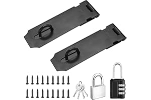 Sunxeke 5 Inch Door Locks Hasp Latch 2 Pack,304 Stainless Steel Safety Padlock Clasp Hasp Lock Latch with Combo Lock & Padlock,Heavy Duty Gate Latch Lock with Screws(Black)