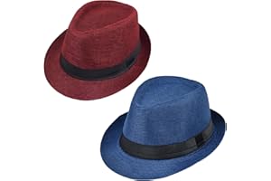 Giroir 2Pack Fedora Hats for Men Women Short Brim Unisex Short Brim Summer Beach Style 1920s Party Accessories