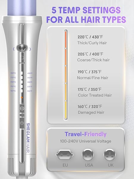 SHEGLAM ONE TOUCH AIRFLOW STYLER PRO 1 INCH AUTOMATIC ROTATING 3.0 COOL AIR TECHNOLOGY FOR NO-WAIT, CURLING IRON, BOUNCY & LONG-LASTING CURLS, ZERO BURN RISK, 5 TEMP SETTINGS