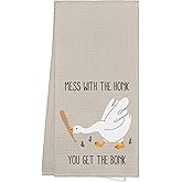 WAITPI Goose Decor Kitchen Towels Gifts for Women Boys, Mess with The Honk You Get The Bonk Decorative Towels for Bathroom Home, Funny Farmhouse Dish Hand Towel for Kitchen Drying 16x24 Inch