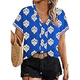 Eytino Womens Plus Size Tops Short Sleeve V Neck Blouses Loose Summer Bohemian Floral Print Chiffon Shirts(1X-5X)