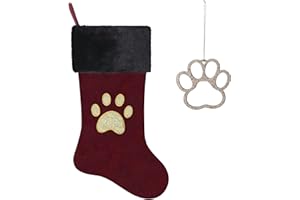 Yehnois 20 Inches Letter Embroidered Christmas Stocking,Personalized Burgundy Velvet Christmas Stocking,Holiday Season Decor and Xmas Gift（paw）