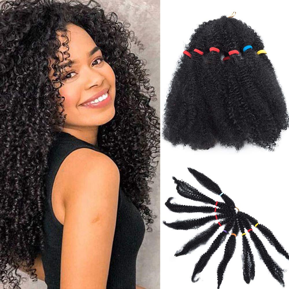 3 Packs Afro Kinky Bulk Hair Braiding Kinky Curly Crochet Braids Synthetic Hair Extensions For Braiding Afro Twist Hairpiece 11 Inch, Dark Black