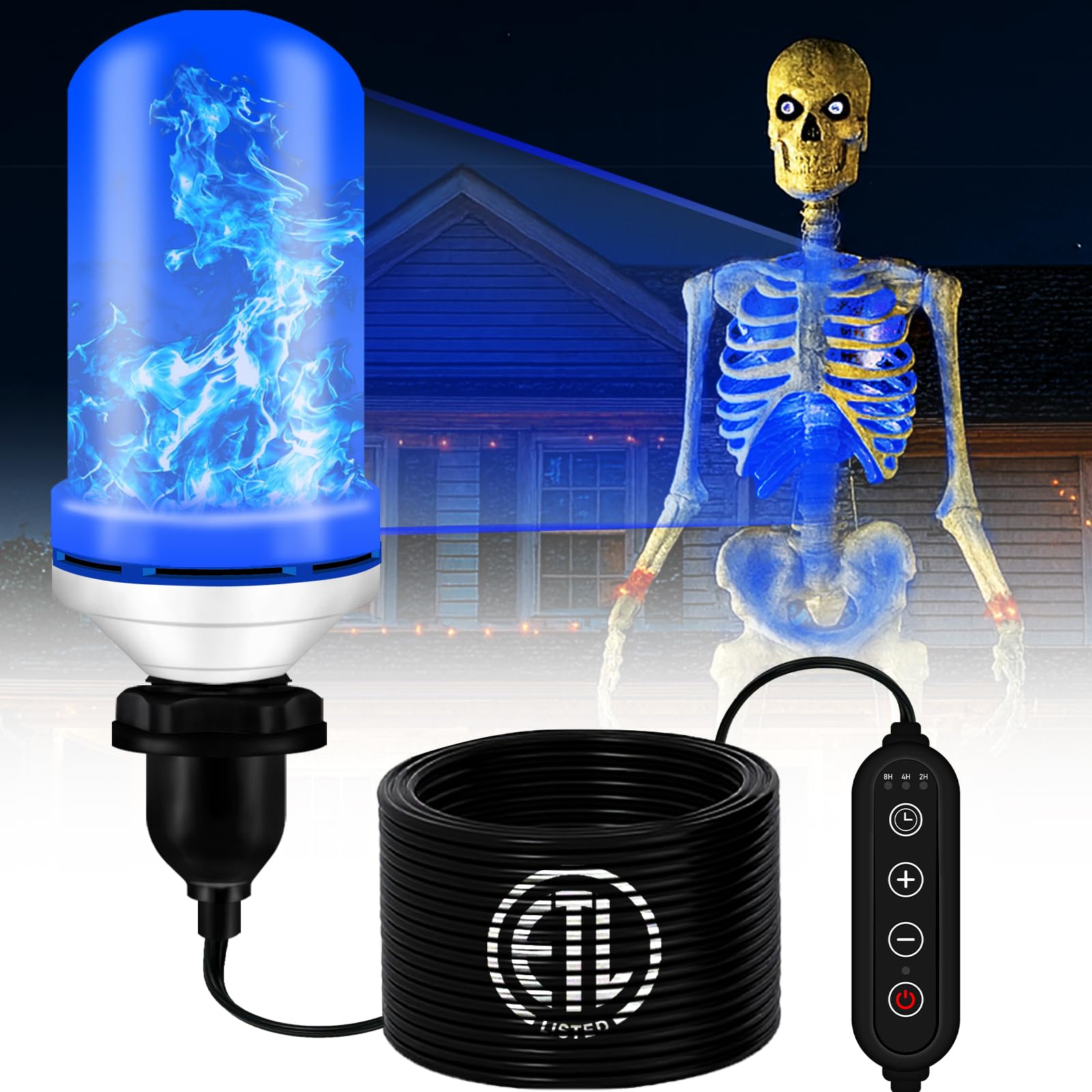 Photo 1 of 12ft Skeleton Light Kit – Skelly Light Kit with Flickering Flame, ETL-Certified & Adjustable Timer for Yard & Halloween Decorations (Blue)