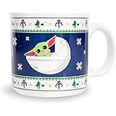 Silver Buffalo Star Wars: The Mandalorian Grogu Holiday Sweater Ceramic Camper Mug | Coffee Cup For Espresso, Tea | Holds 20 Ounces