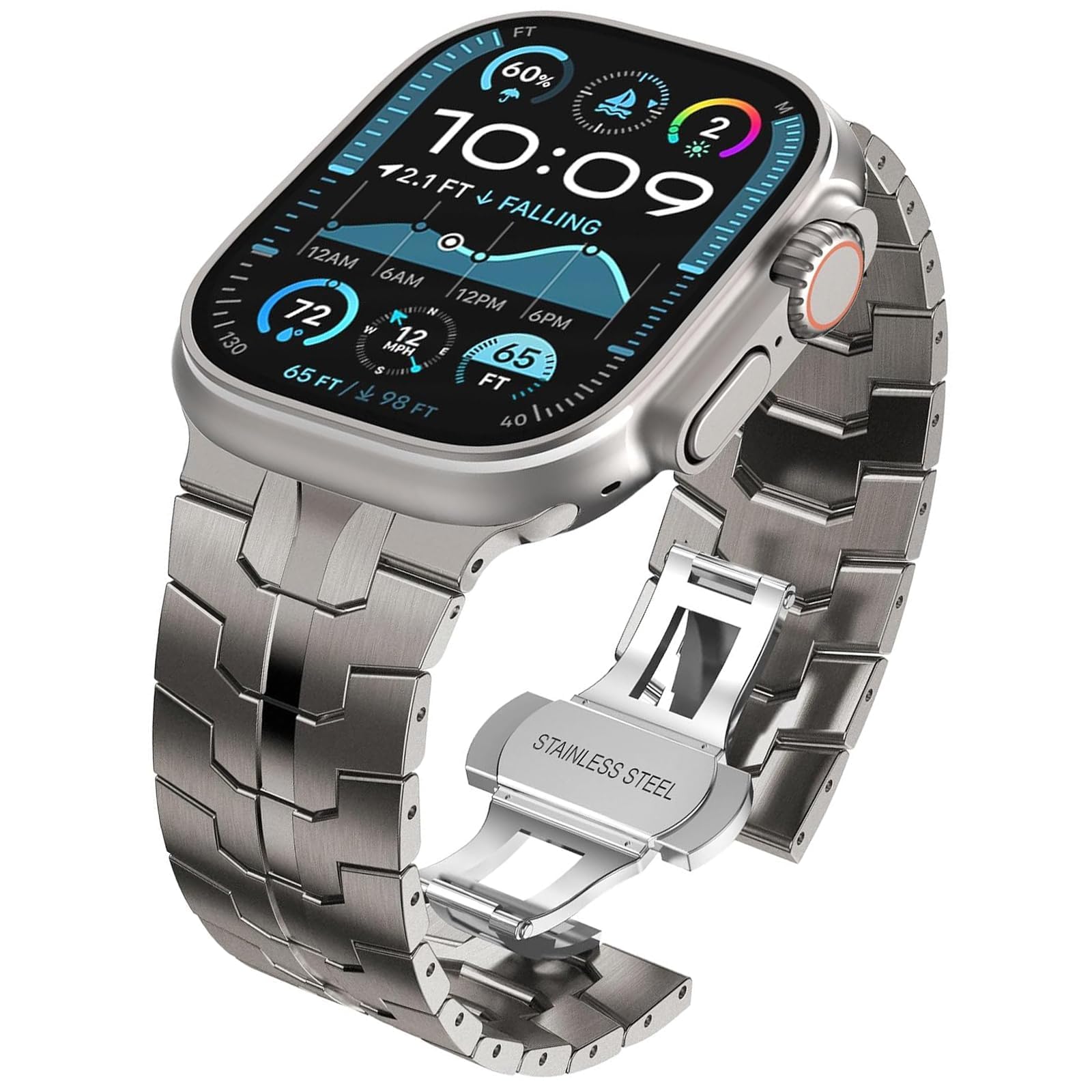 KADES 49mm 46mm 45mm 44mm 42mm(Series 3) Compatible with Apple Watch Strap,Stainless Steel Link Bracelet Replacement Band for iWatch Ultra 2/Ultra/SE/series 10 9 8 7 6 5 4 3 2 1,Titanium