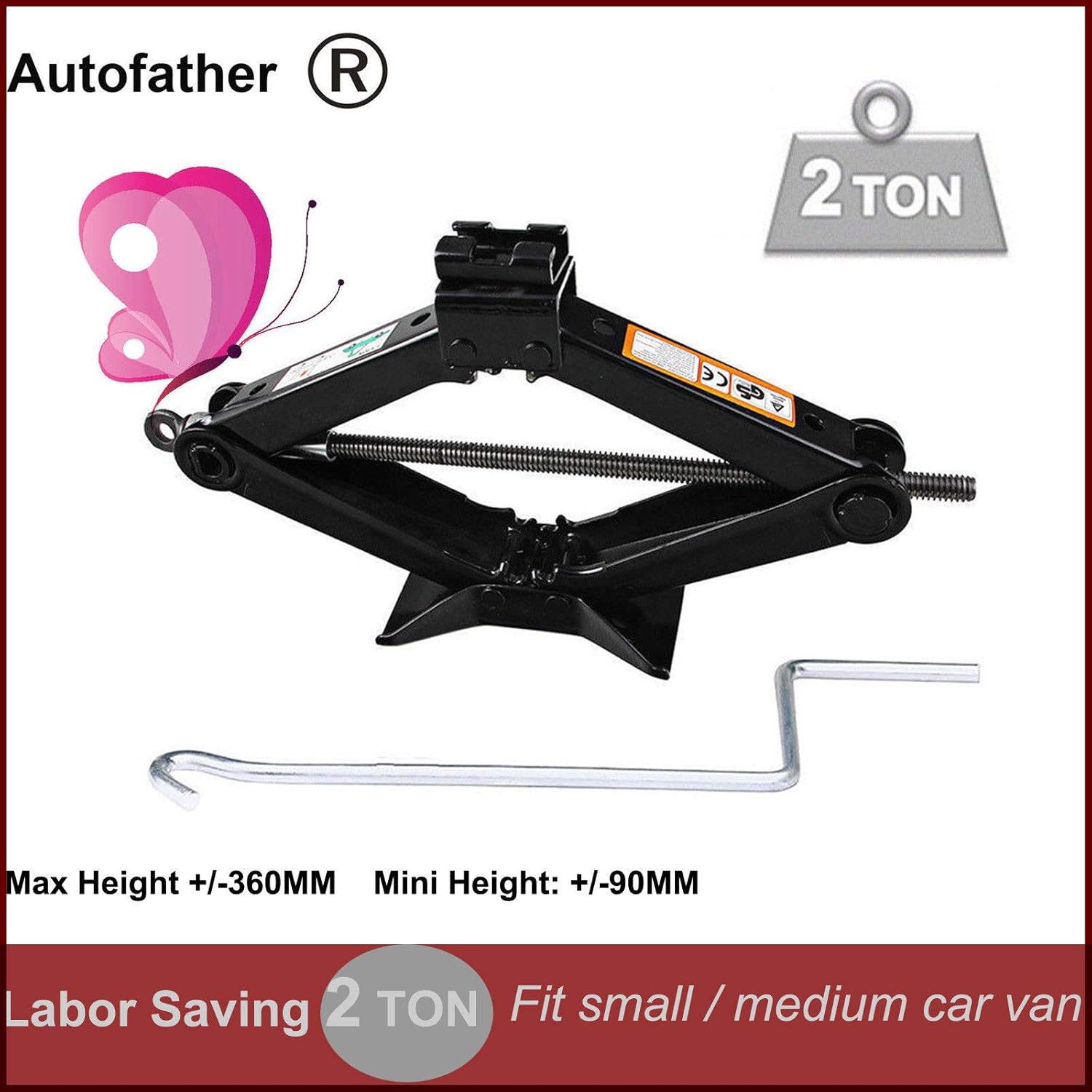 Yiya Heavy Duty Steel Scissor Jacks with Handle 2 Ton 5000lb Capacity