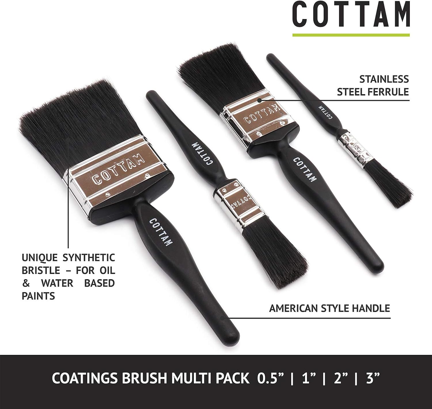 COTTAM Paint Brush Set 0.5, 1, 2 & 3 Inch Paint Brush Decorating Set