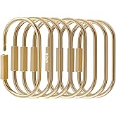 8 Pcs Locking Carabiner Key Rings for Keys,Gold Carabiner Keychain Clip,Screw Lock Keychain Organizer, Purse Bag Charms,Brass