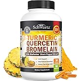 Turmeric Quercetin with Bromelain Supplement - Natural Extra Strength Immune and Joint Support with BioPerine Black Pepper for Max Absorption - Organic Tumeric Bromelain Supplement Vegan Safe, Non-GMO