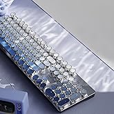 SEUNKWANG EWEADN Typewriter Keyboard Wireless Mechanical Keyboard, 104 Keys Gradient Color Typewriter Keyboards with White Backlit, Anti-Ghosting, Blue Switch Bluetooth/2.4GHz/Wired Keyboards-Blue