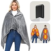 Heated Blanket with Portable Battery-6 Zone Heating Blanket 55'' x 35'', Rechargeable USB Wireless Heated Blanket for Camping, Washable (Gray)