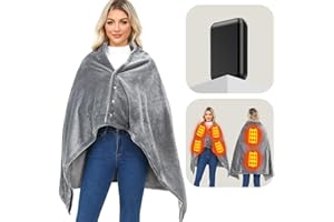 HEADIIEVA Heated Blanket with Portable Battery-6 Zone Heating Blanket 55'' x 35'', Rechargeable USB Wireless Heated Blanket for Camping, Washable (Gray)