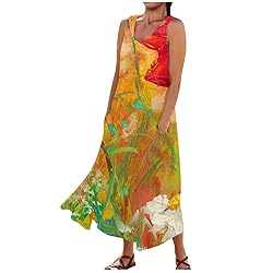 Maxi Dress for Women Sleeveless Casual Round Neck